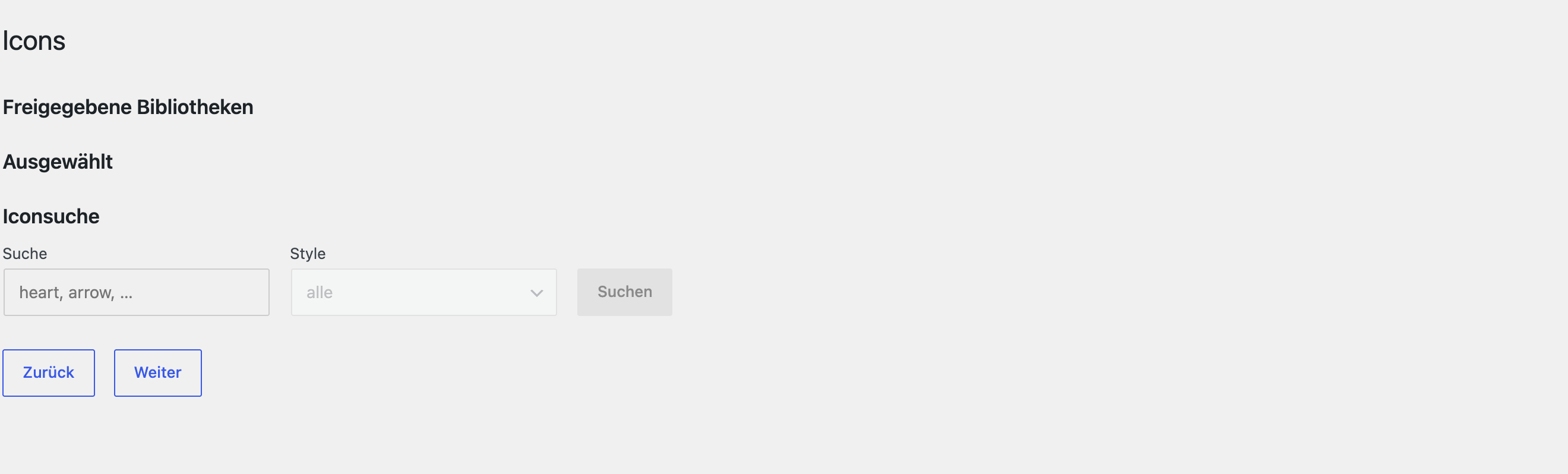 Die Seite Theme → Icons mit den Reitern der Icon-Bibliotheken