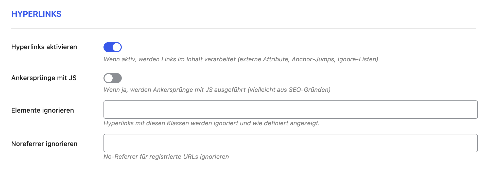Der Abschnitt Hyperlinks im Reiter Hilfsmittel