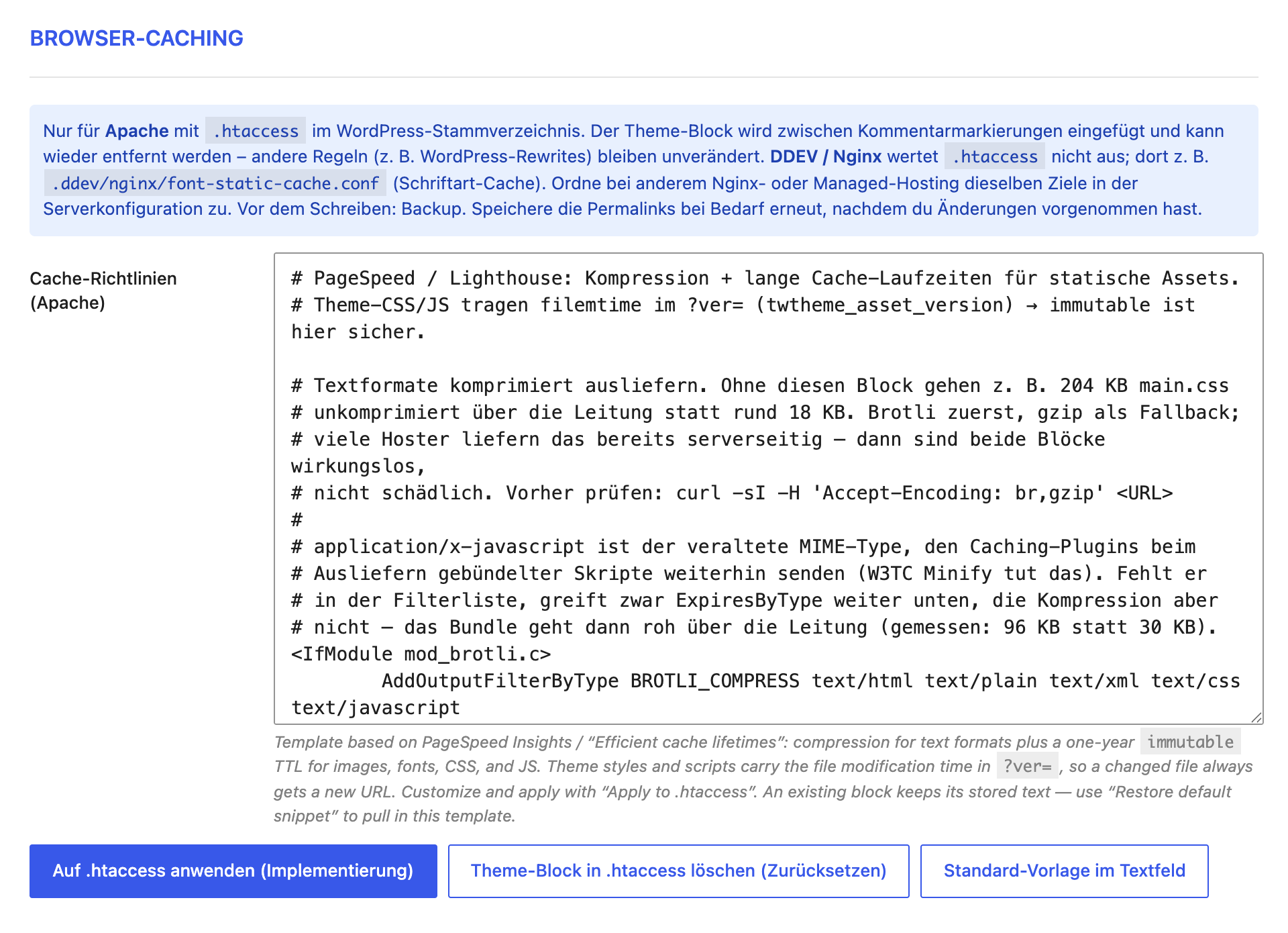 Der Abschnitt Browser-Caching